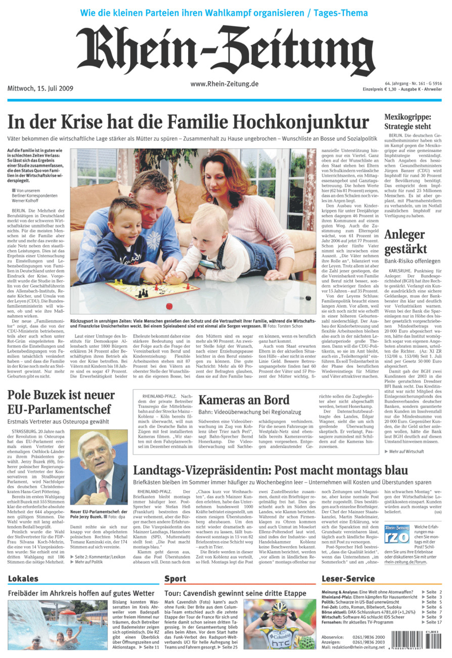 Rhein-Zeitung Kreis Ahrweiler vom Mittwoch, 15.07.2009