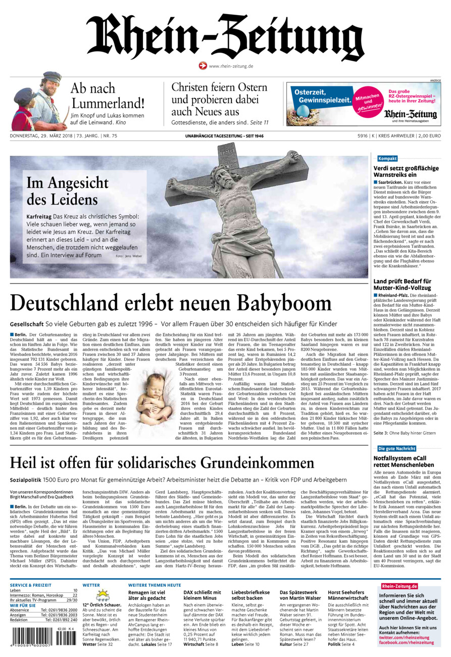 Rhein-Zeitung Kreis Ahrweiler vom Donnerstag, 29.03.2018