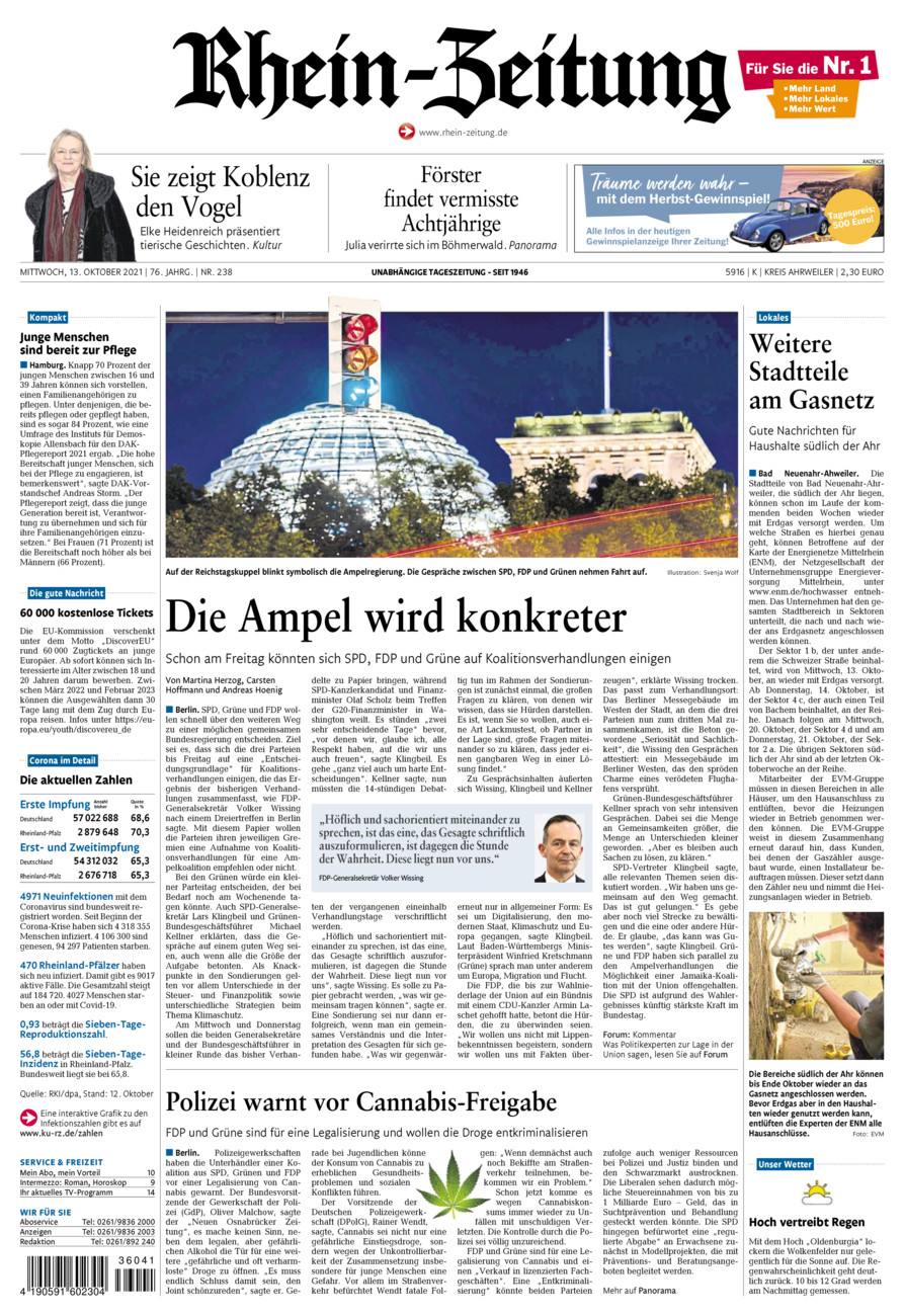 Rhein-Zeitung Kreis Ahrweiler vom Mittwoch, 13.10.2021