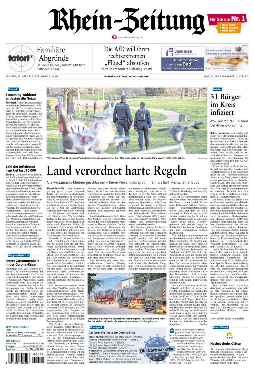 Rhein-Zeitung Kreis Ahrweiler vom Samstag, 21.03.2020
