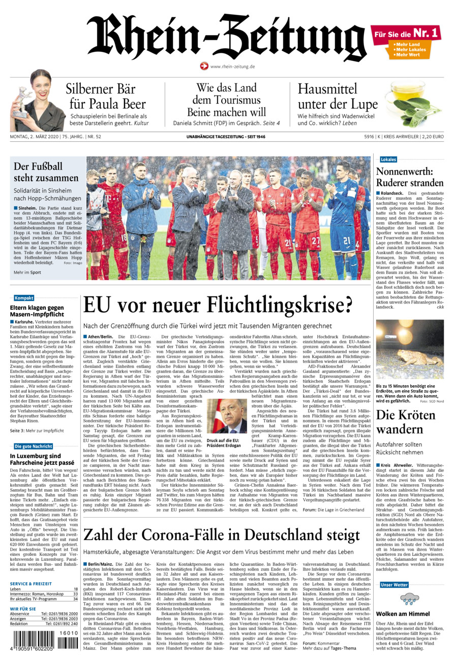 Rhein-Zeitung Kreis Ahrweiler vom Montag, 02.03.2020