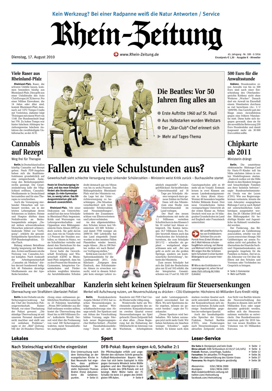 Rhein-Zeitung Kreis Ahrweiler vom Dienstag, 17.08.2010