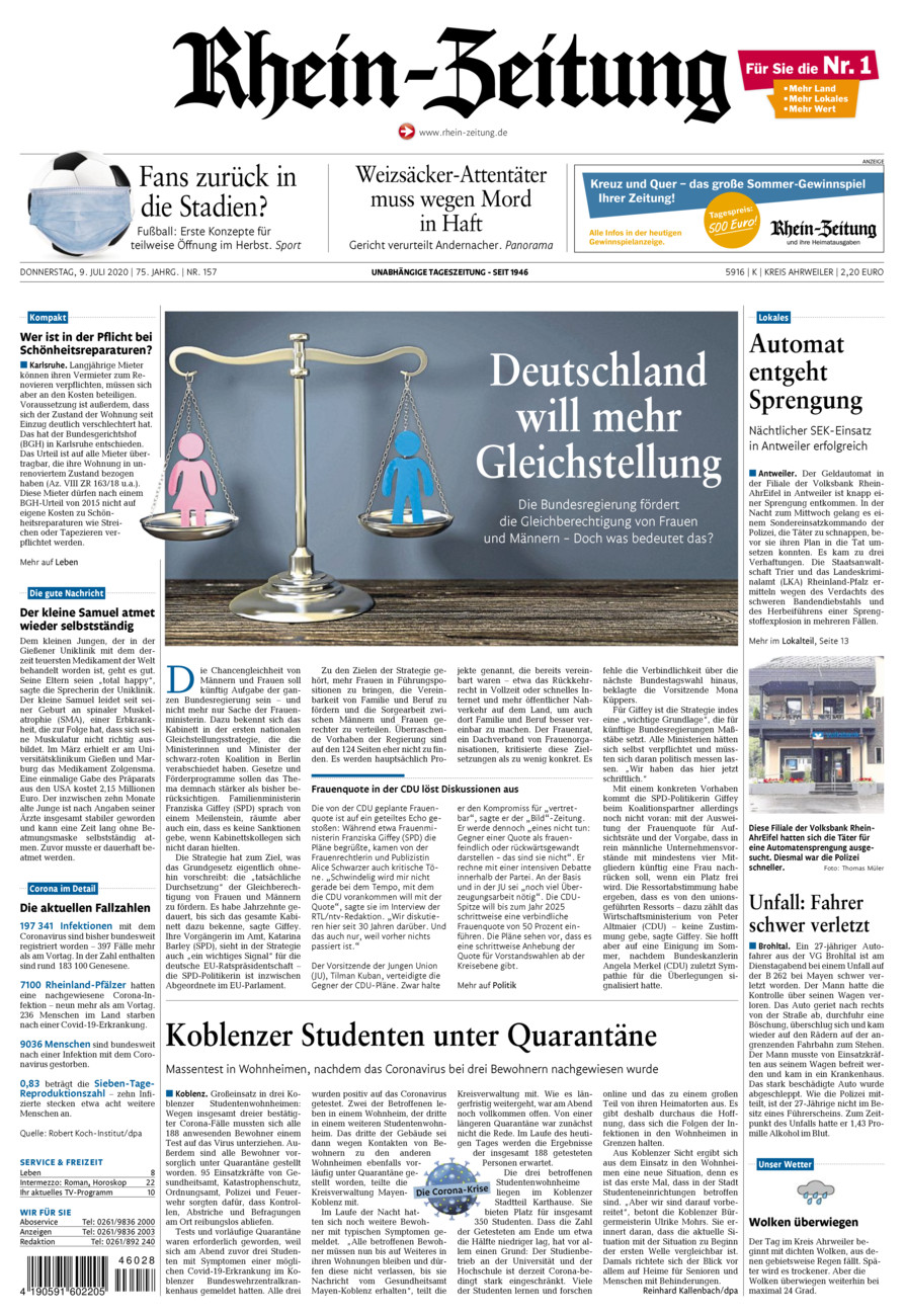 Rhein-Zeitung Kreis Ahrweiler vom Donnerstag, 09.07.2020
