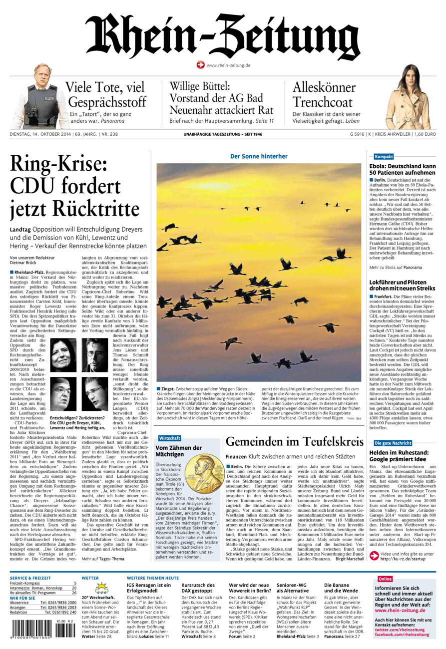 Rhein-Zeitung Kreis Ahrweiler vom Dienstag, 14.10.2014