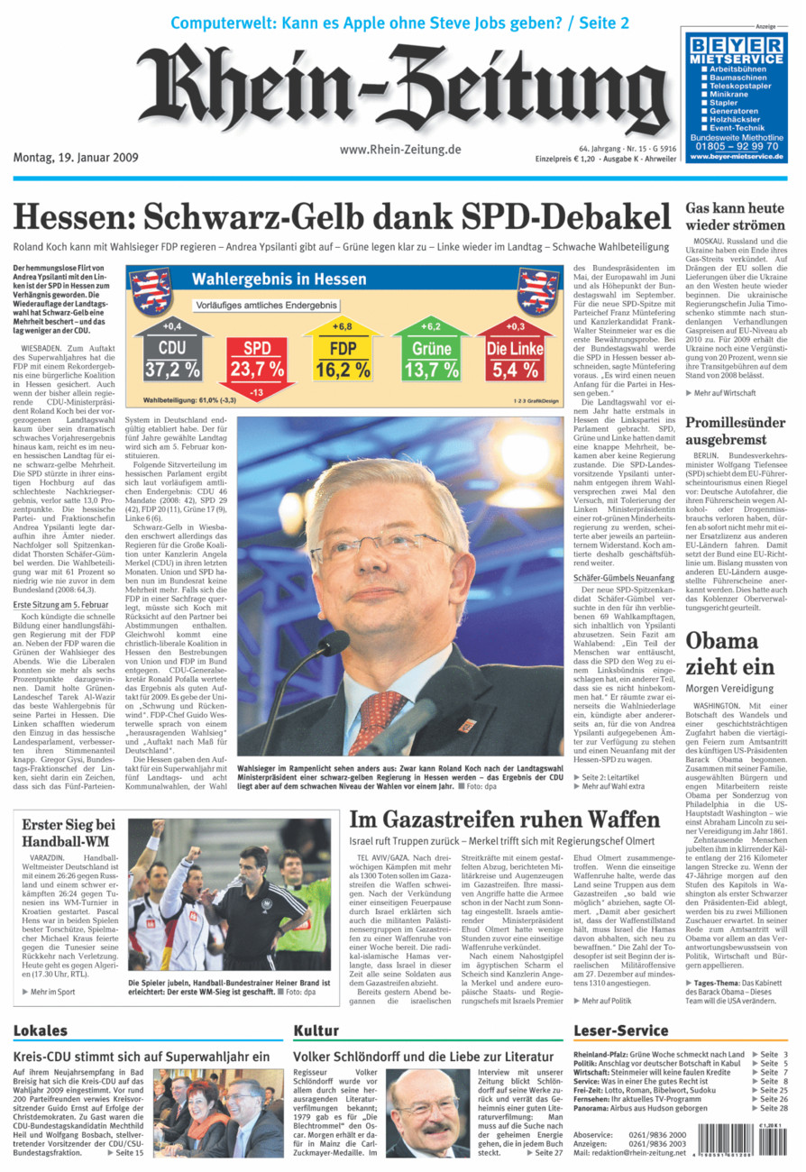 Rhein-Zeitung Kreis Ahrweiler vom Montag, 19.01.2009