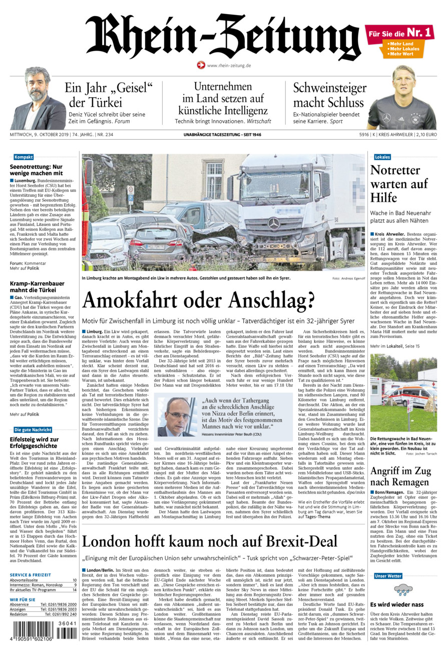 Rhein-Zeitung Kreis Ahrweiler vom Mittwoch, 09.10.2019
