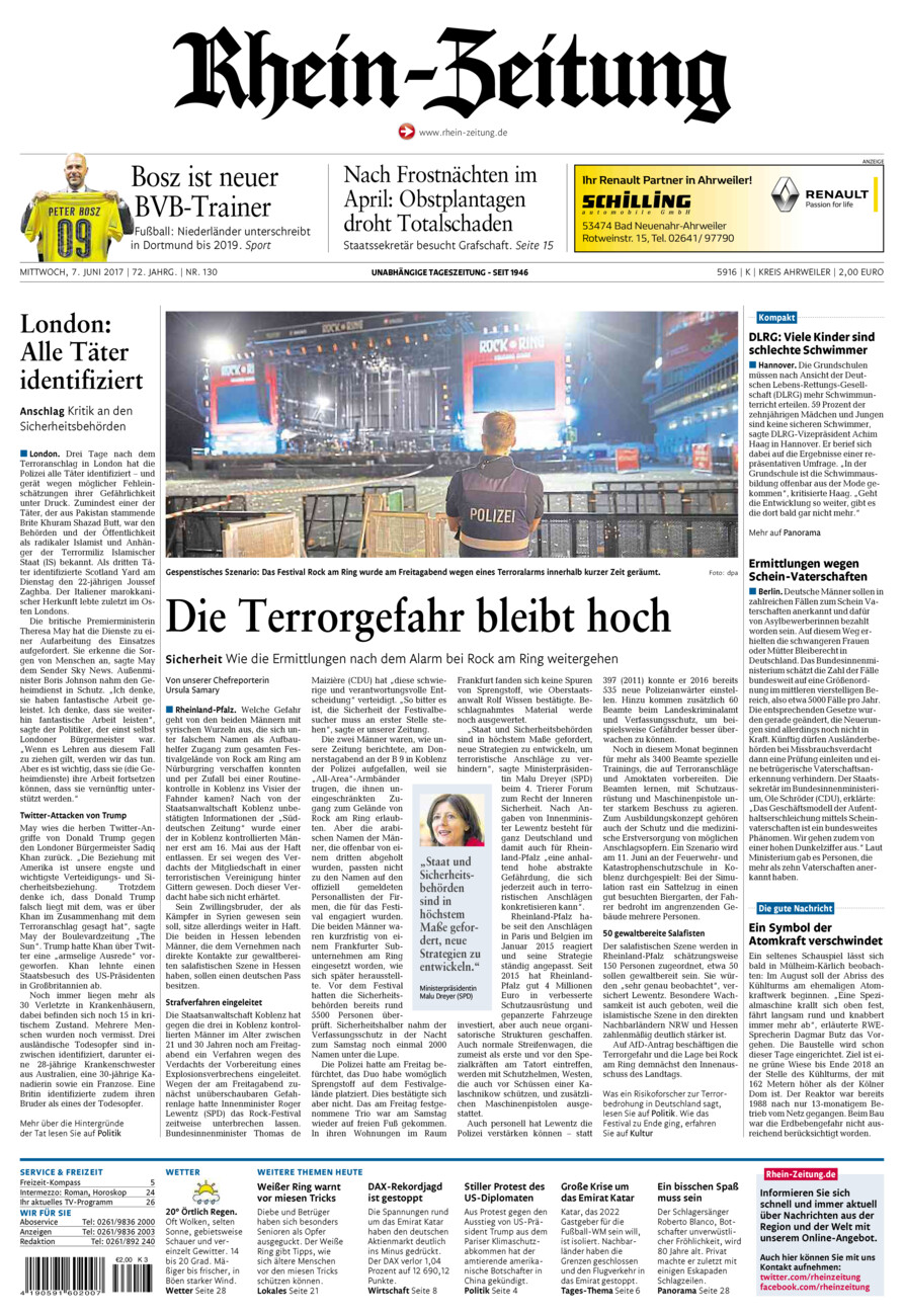 Rhein-Zeitung Kreis Ahrweiler vom Mittwoch, 07.06.2017