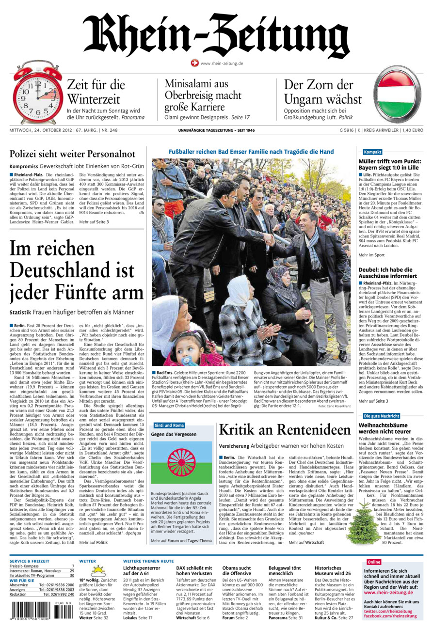 Rhein-Zeitung Kreis Ahrweiler vom Mittwoch, 24.10.2012