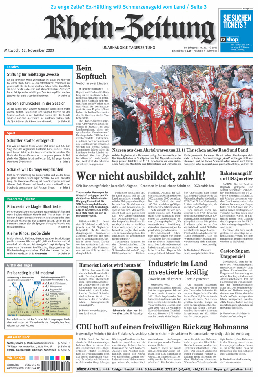 Rhein-Zeitung Kreis Ahrweiler vom Mittwoch, 12.11.2003