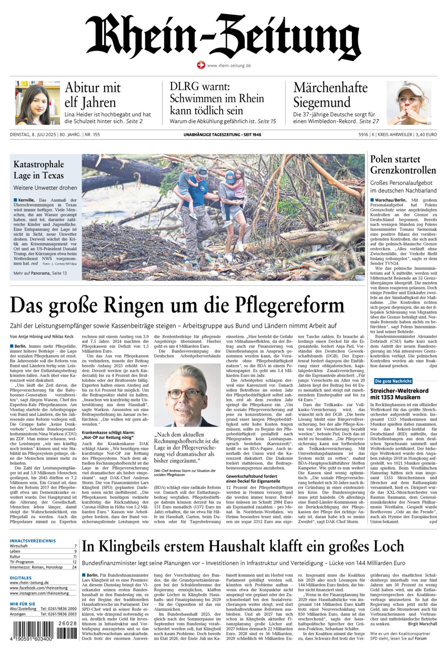 Rhein-Zeitung Kreis Ahrweiler vom Dienstag, 08.07.2025