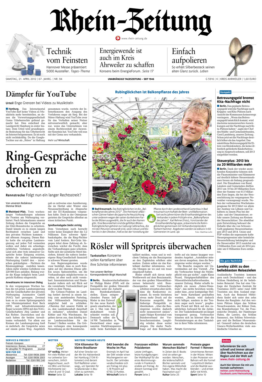 Rhein-Zeitung Kreis Ahrweiler vom Samstag, 21.04.2012