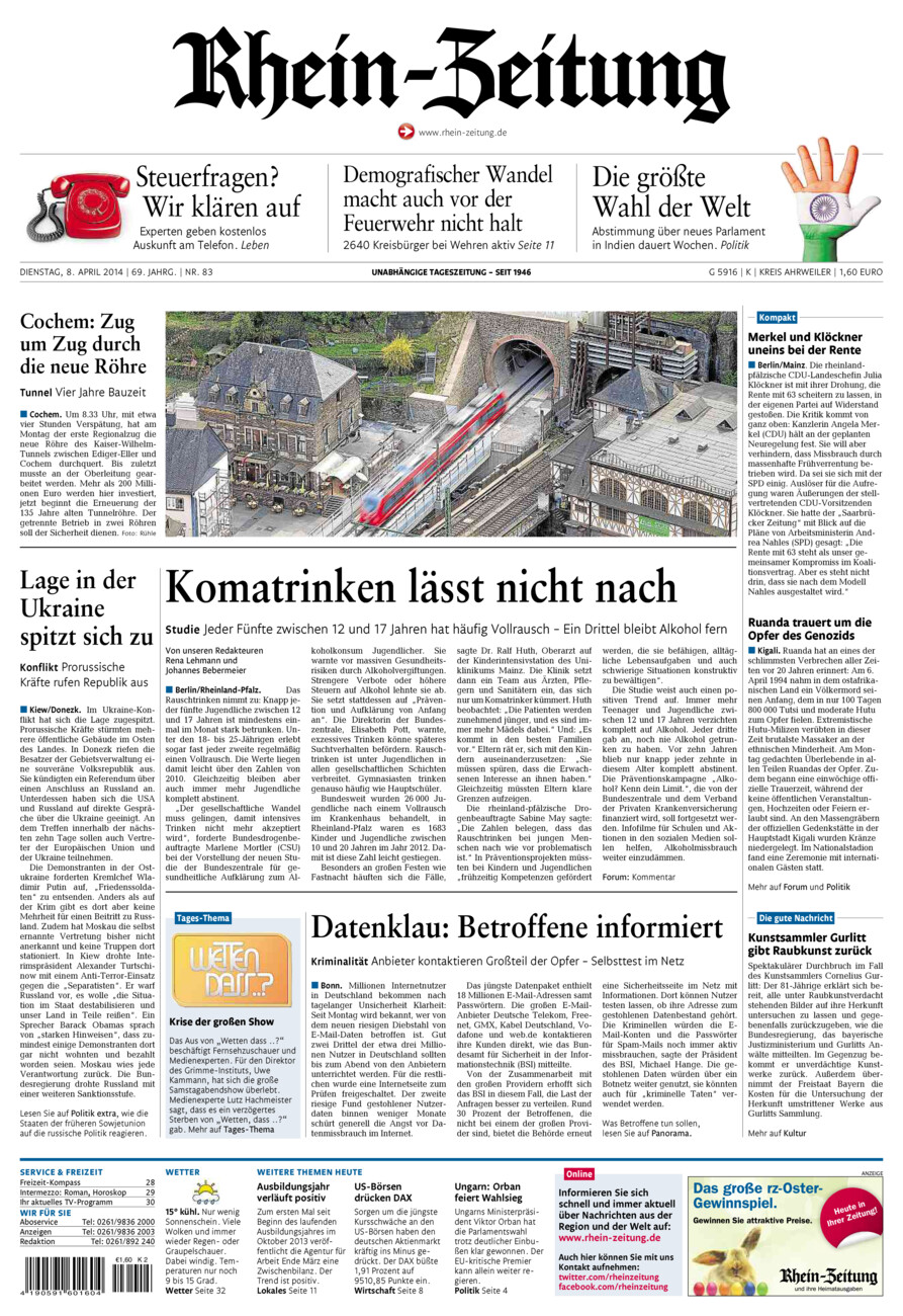 Rhein-Zeitung Kreis Ahrweiler vom Dienstag, 08.04.2014