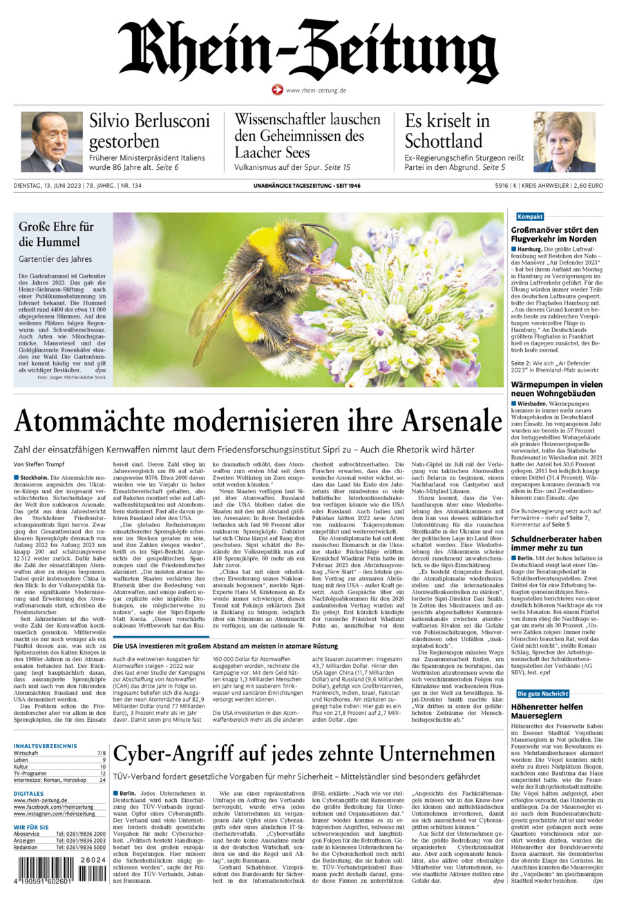 Rhein-Zeitung Kreis Ahrweiler vom Dienstag, 13.06.2023