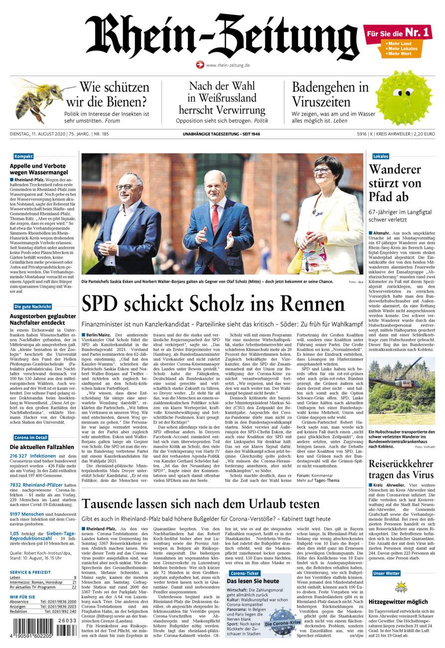 Rhein-Zeitung Kreis Ahrweiler vom Dienstag, 11.08.2020