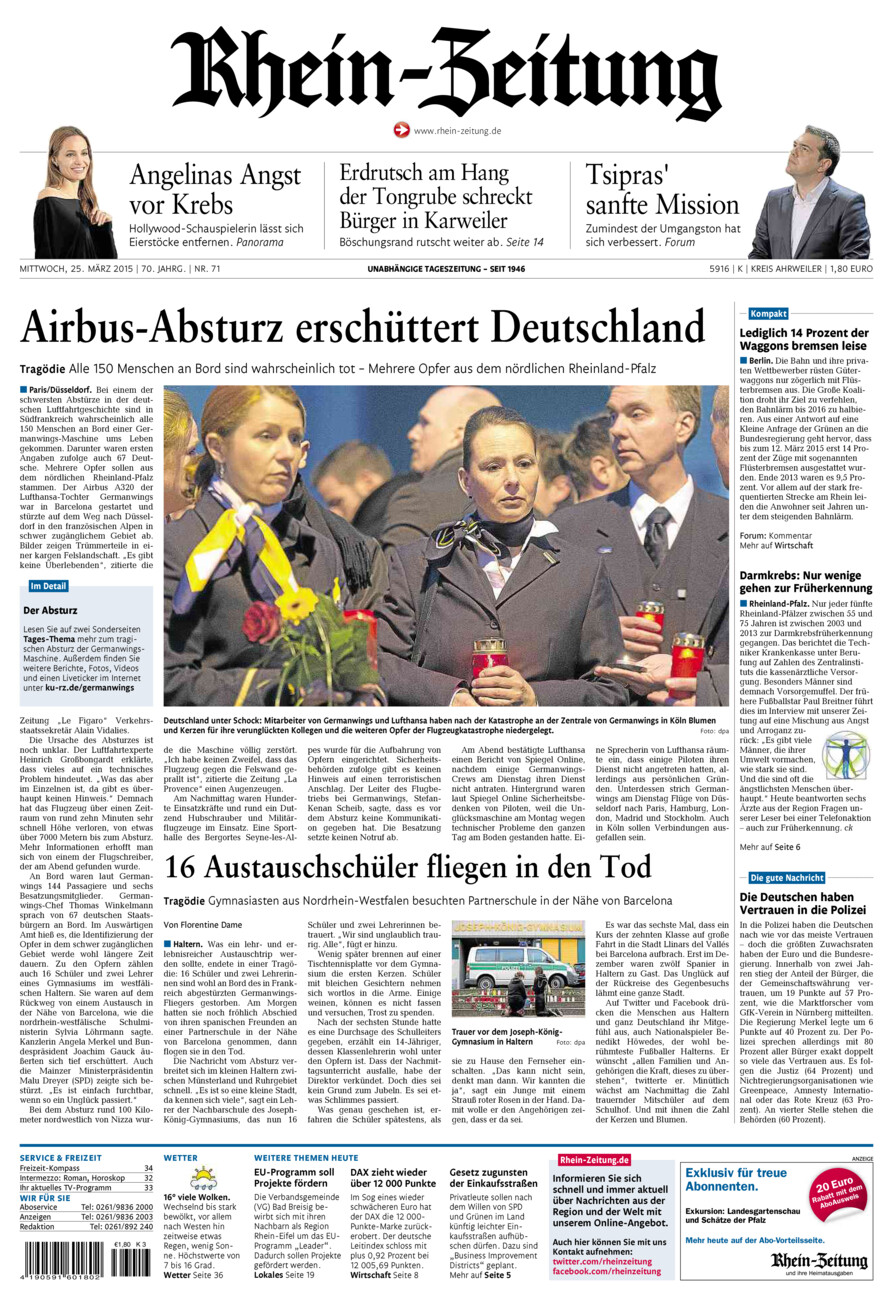 Rhein-Zeitung Kreis Ahrweiler vom Mittwoch, 25.03.2015