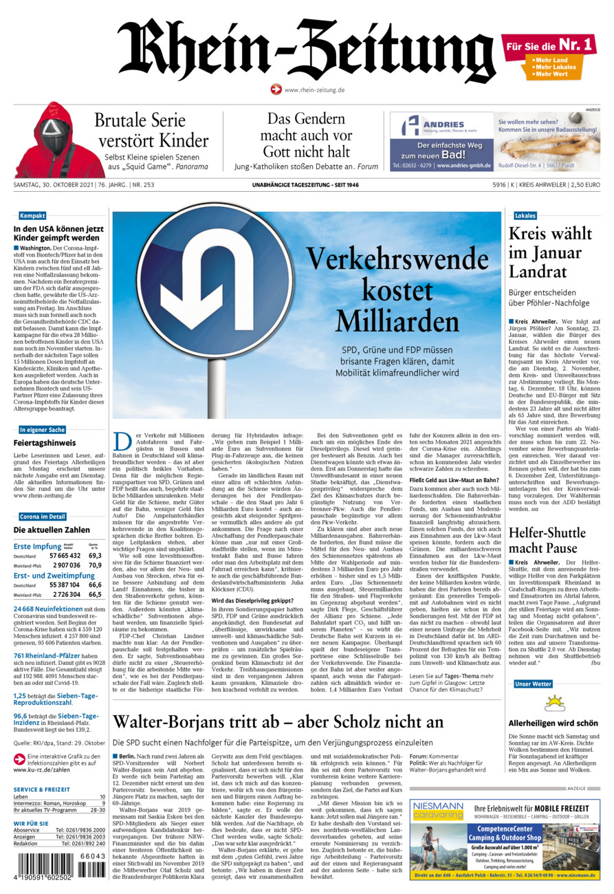 Rhein-Zeitung Kreis Ahrweiler vom Samstag, 30.10.2021