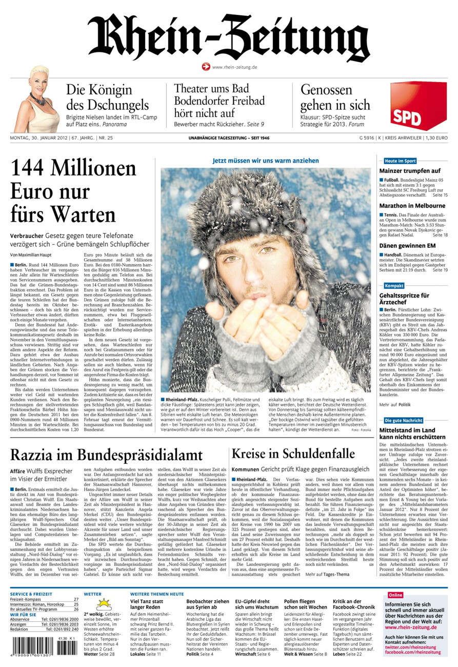 Rhein-Zeitung Kreis Ahrweiler vom Montag, 30.01.2012