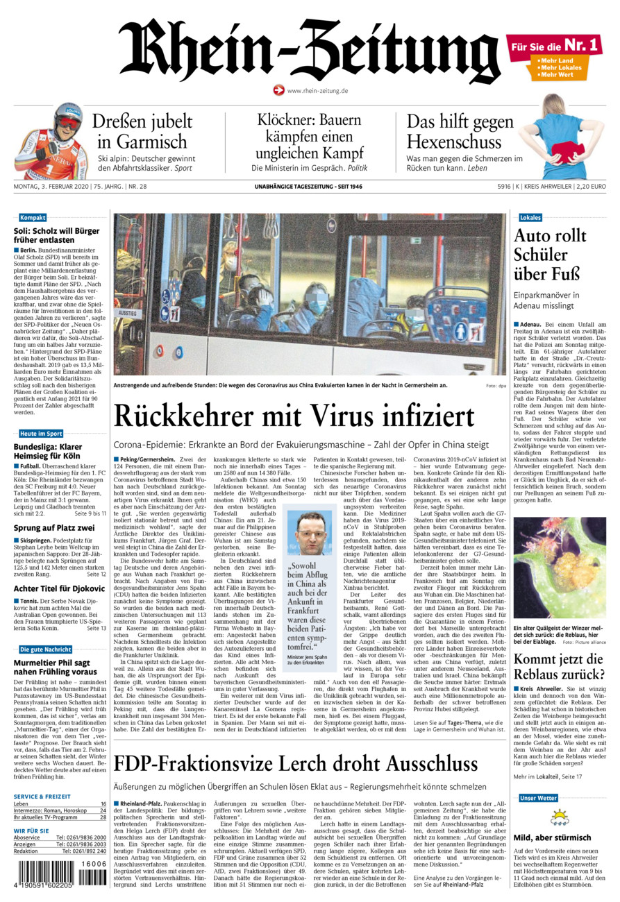 Rhein-Zeitung Kreis Ahrweiler vom Montag, 03.02.2020