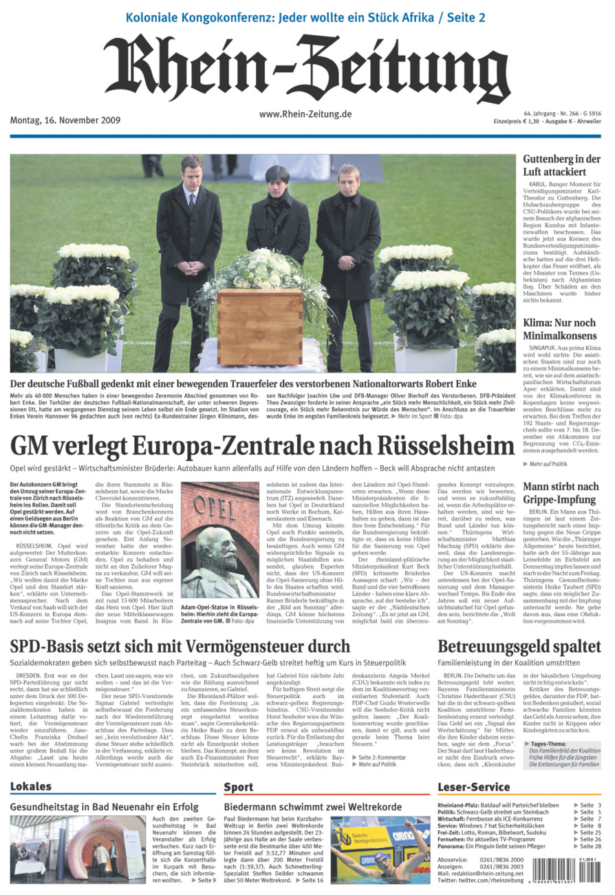 Rhein-Zeitung Kreis Ahrweiler vom Montag, 16.11.2009