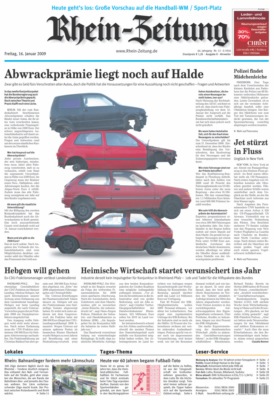 Rhein-Zeitung Kreis Ahrweiler vom Freitag, 16.01.2009