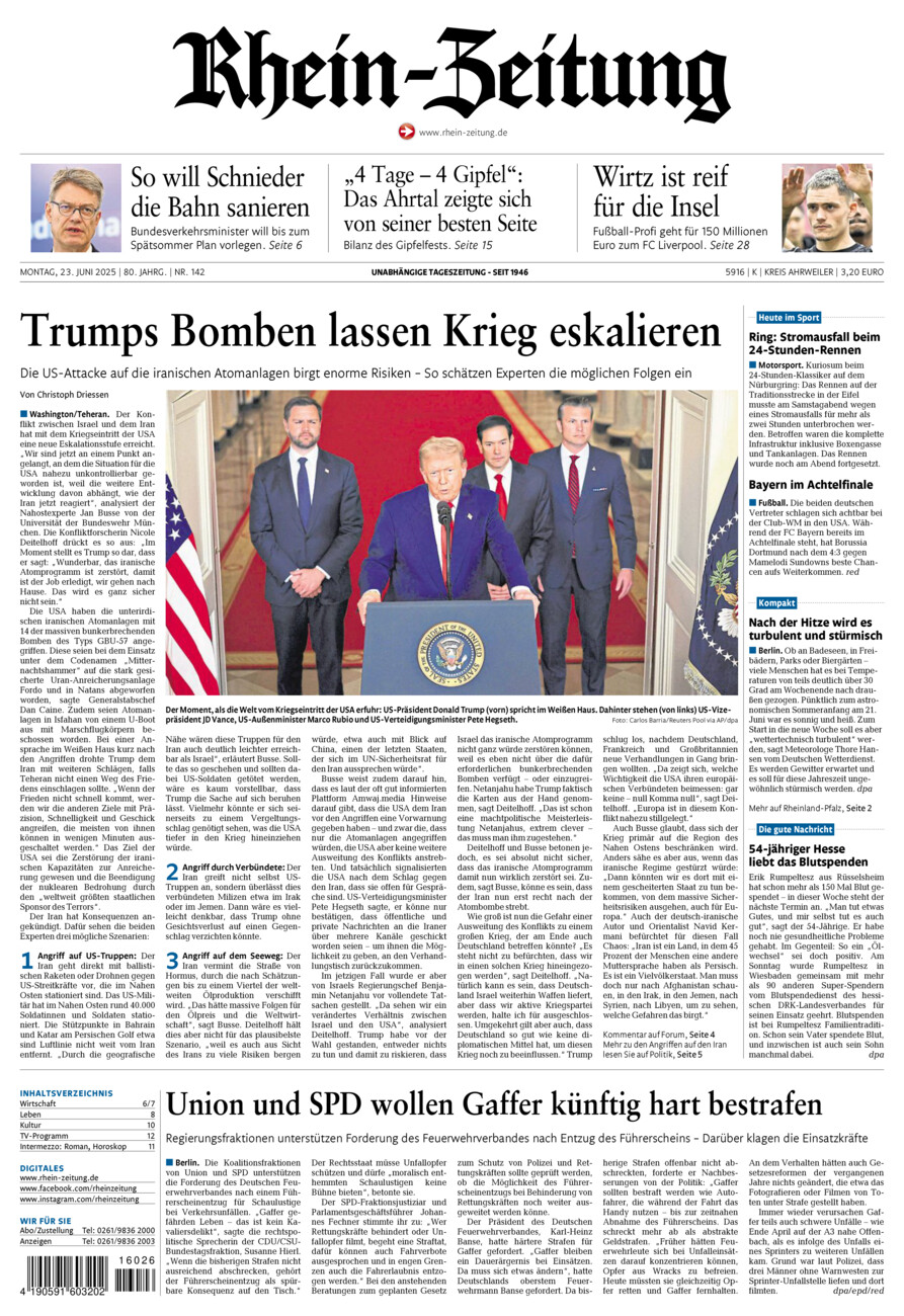 Rhein-Zeitung Kreis Ahrweiler vom Montag, 23.06.2025