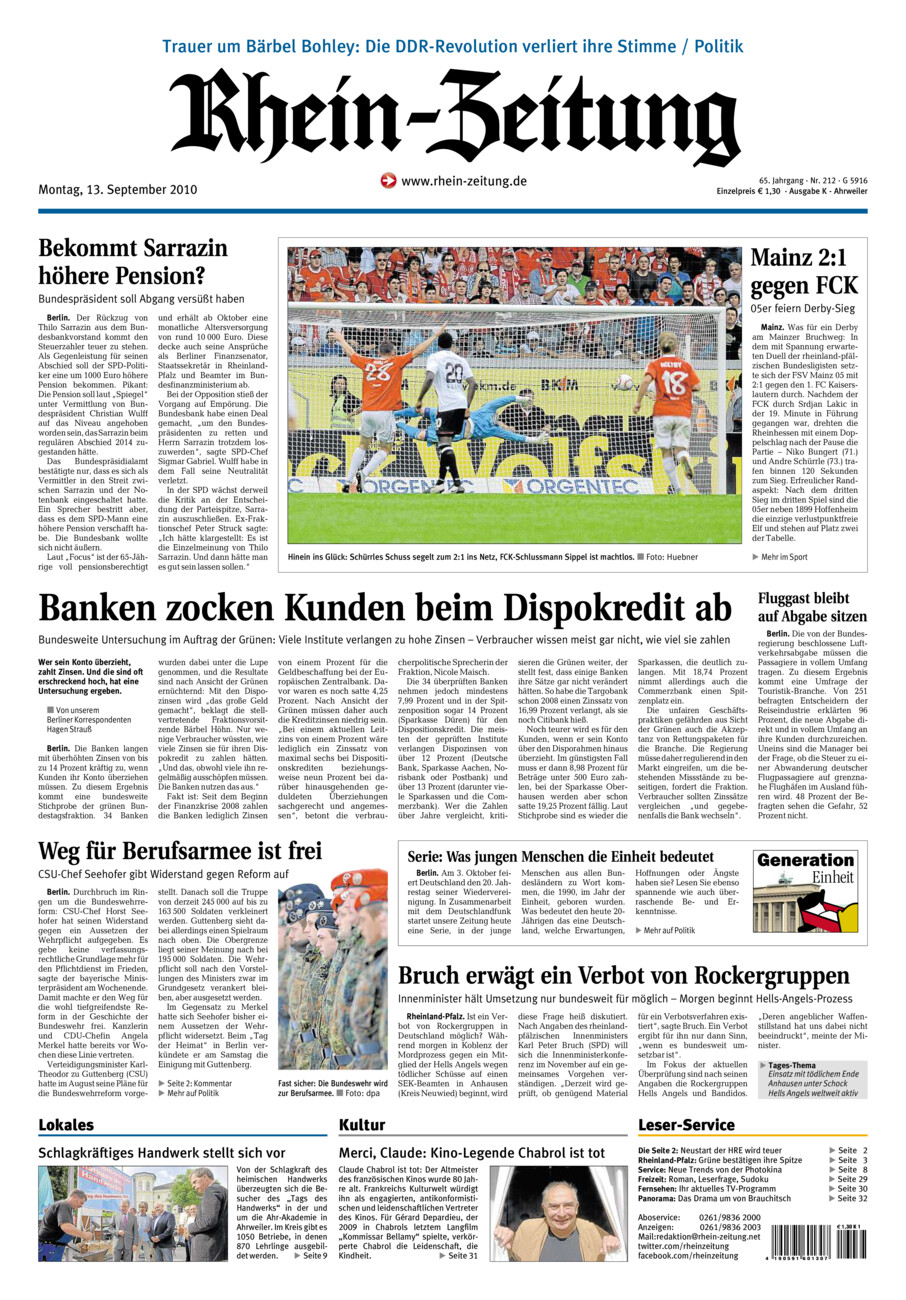 Rhein-Zeitung Kreis Ahrweiler vom Montag, 13.09.2010