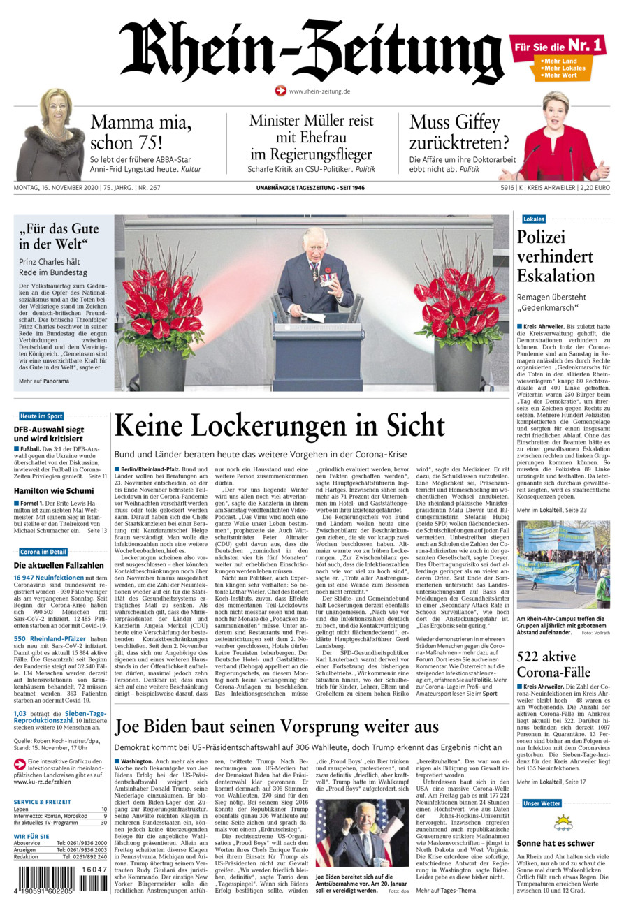 Rhein-Zeitung Kreis Ahrweiler vom Montag, 16.11.2020
