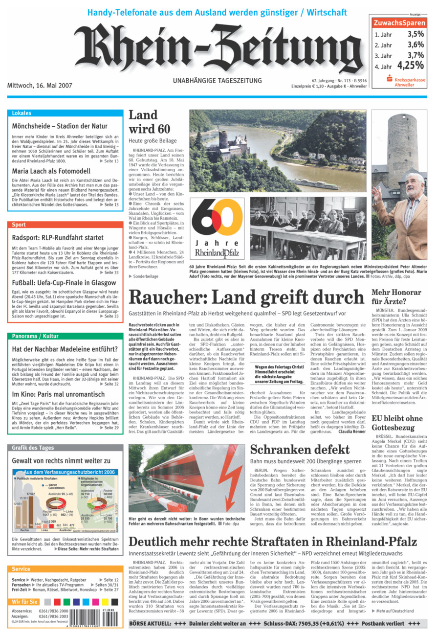 Rhein-Zeitung Kreis Ahrweiler vom Mittwoch, 16.05.2007