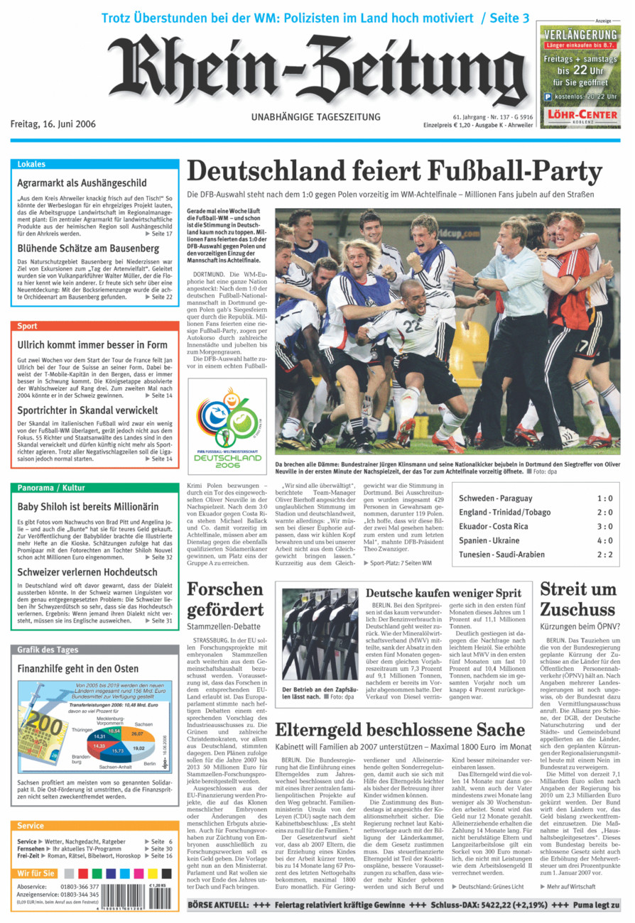 Rhein-Zeitung Kreis Ahrweiler vom Freitag, 16.06.2006