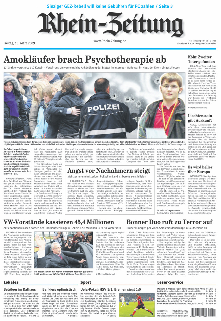 Rhein-Zeitung Kreis Ahrweiler vom Freitag, 13.03.2009