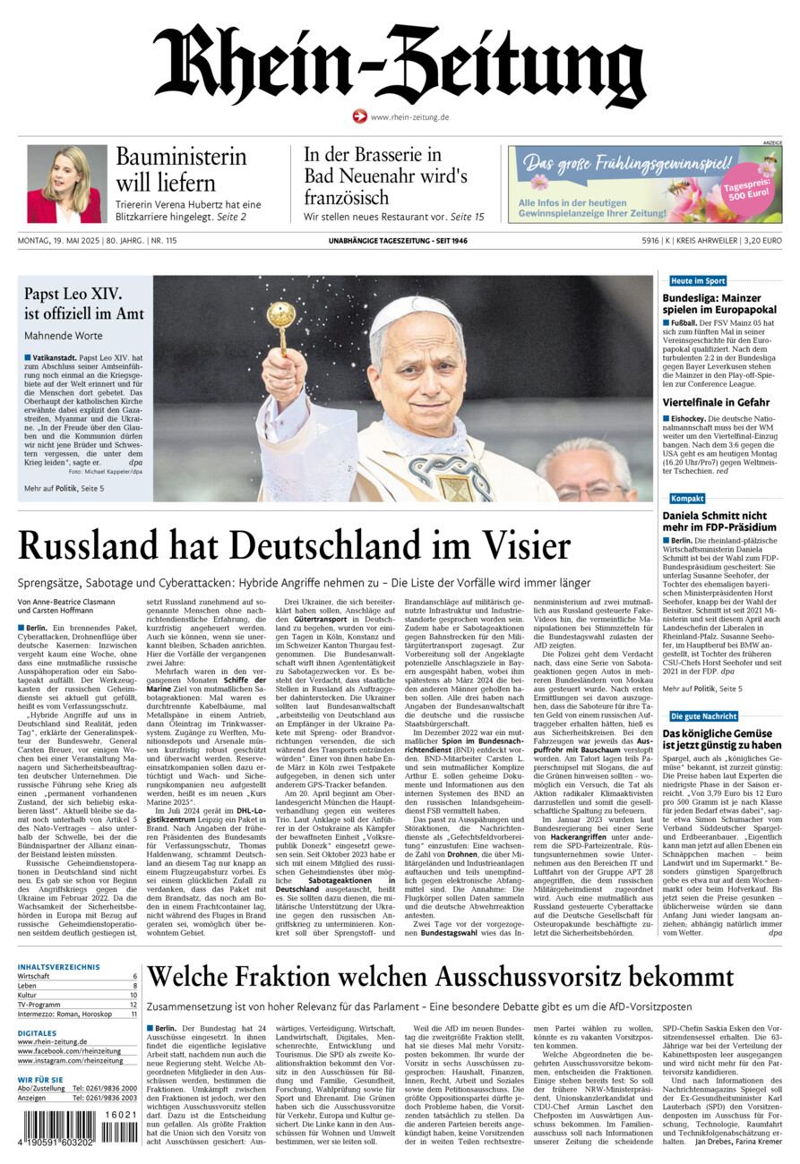 Rhein-Zeitung Kreis Ahrweiler vom Montag, 19.05.2025
