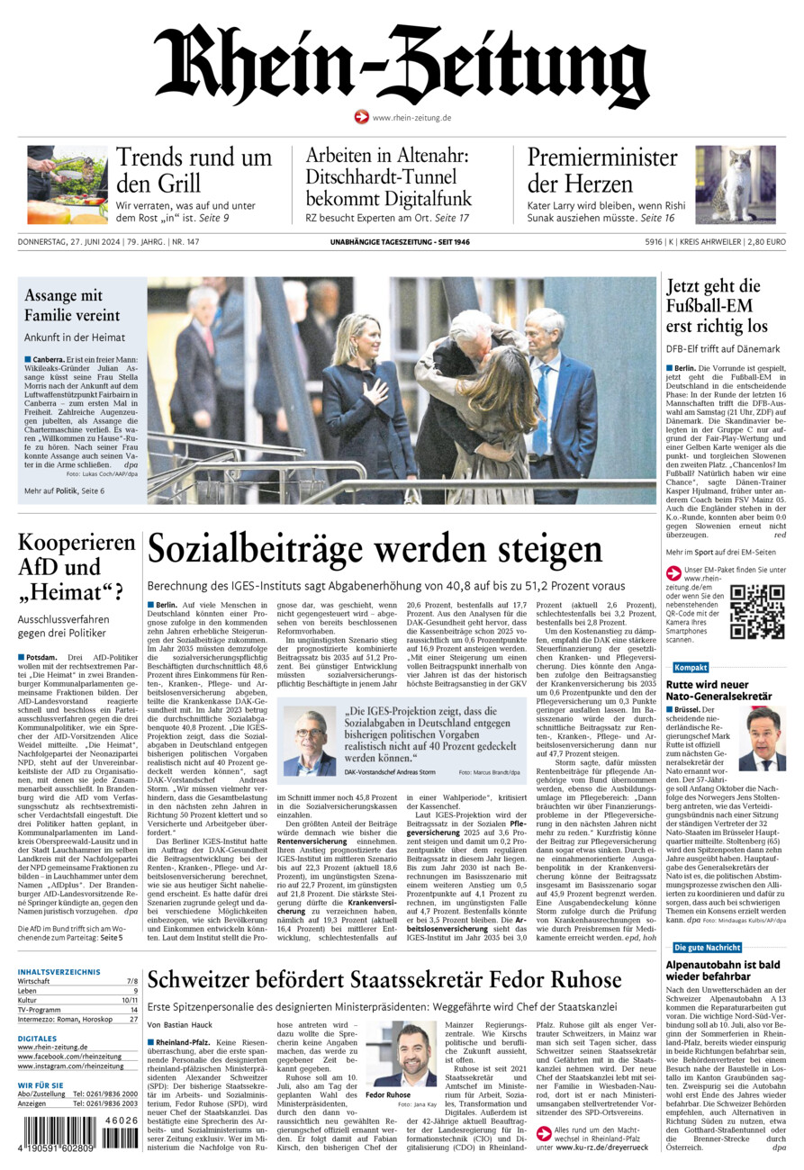 Rhein-Zeitung Kreis Ahrweiler vom Donnerstag, 27.06.2024