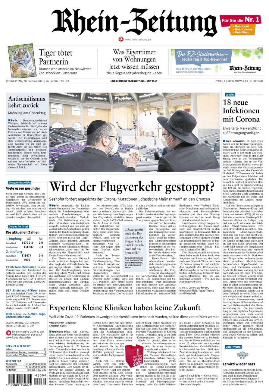 Rhein-Zeitung Kreis Ahrweiler vom Donnerstag, 28.01.2021
