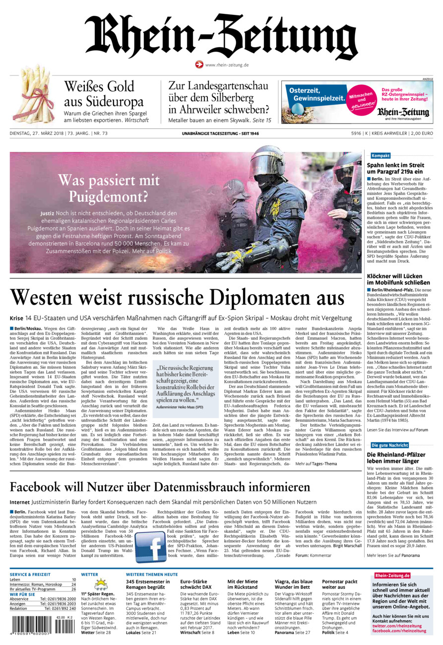 Rhein-Zeitung Kreis Ahrweiler vom Dienstag, 27.03.2018