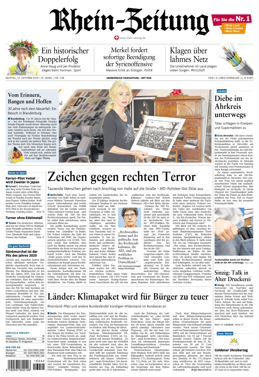 Rhein-Zeitung Kreis Ahrweiler vom Montag, 14.10.2019