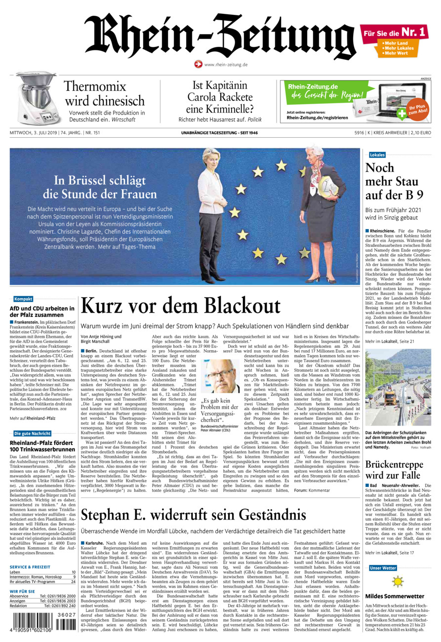 Rhein-Zeitung Kreis Ahrweiler vom Mittwoch, 03.07.2019