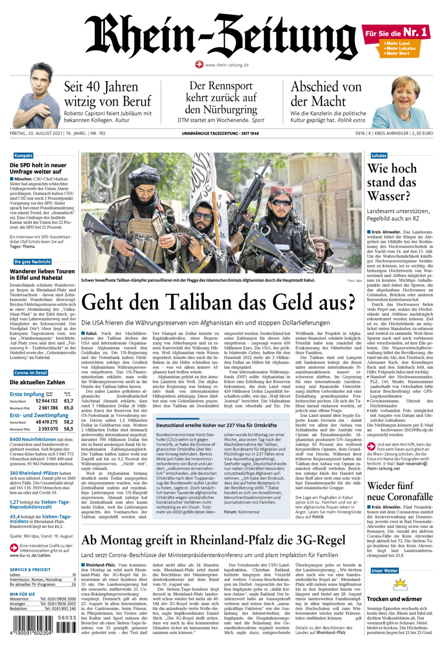 Rhein-Zeitung Kreis Ahrweiler vom Freitag, 20.08.2021