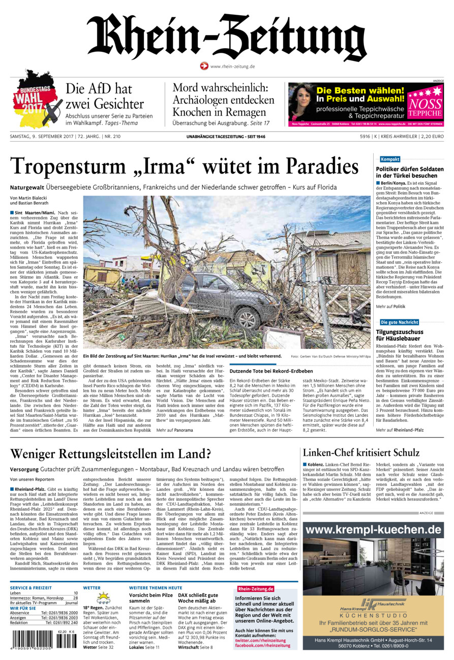 Rhein-Zeitung Kreis Ahrweiler vom Samstag, 09.09.2017