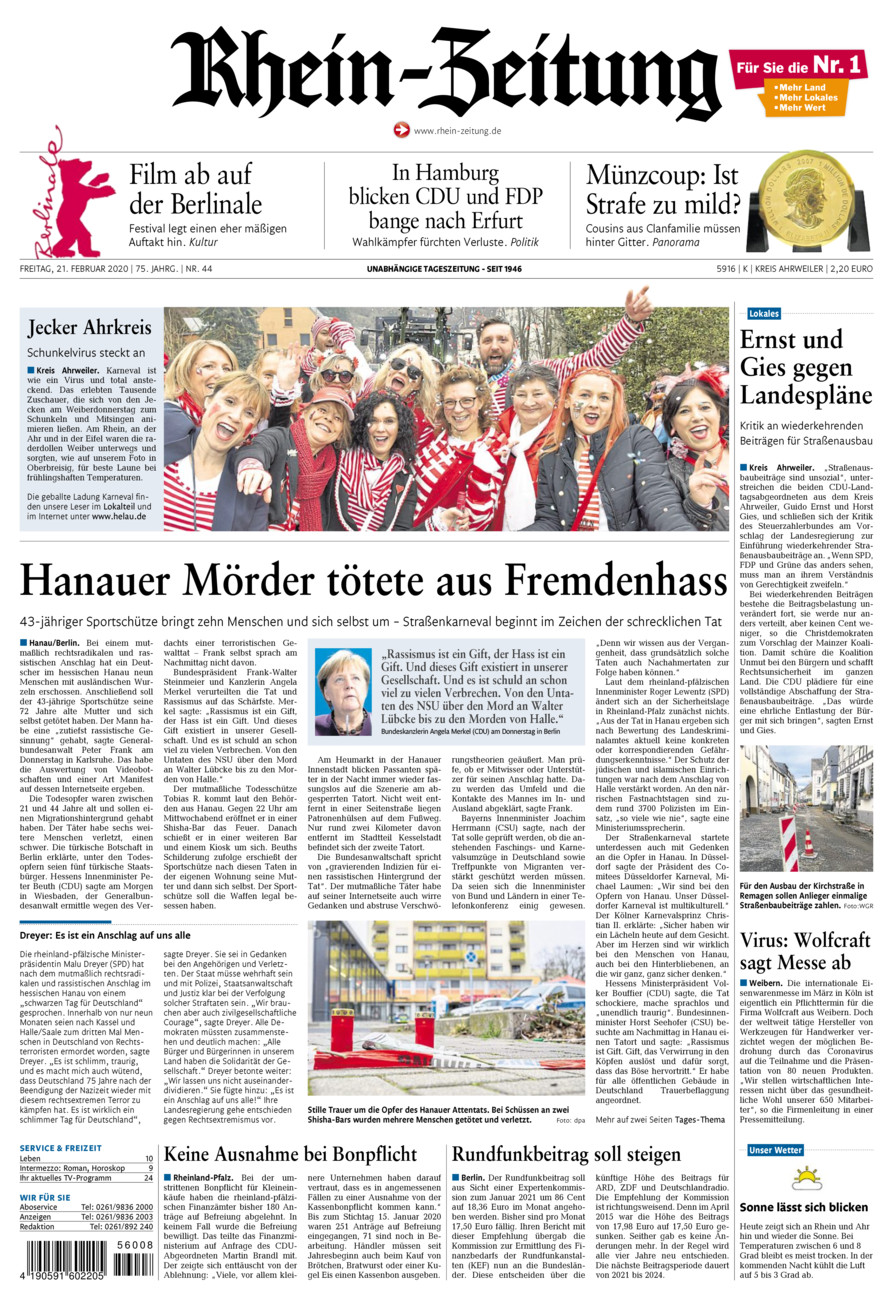 Rhein-Zeitung Kreis Ahrweiler vom Freitag, 21.02.2020