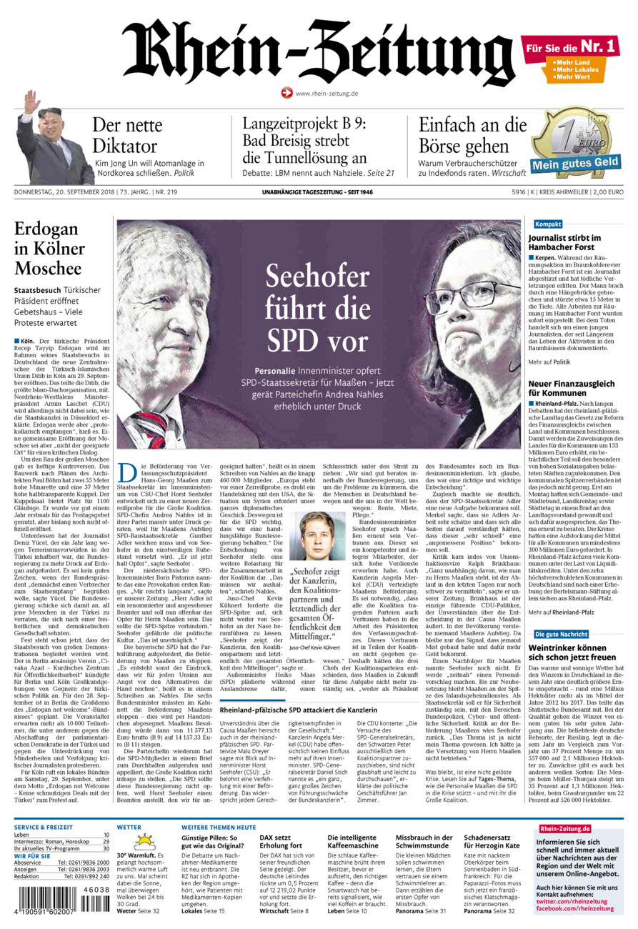 Rhein-Zeitung Kreis Ahrweiler vom Donnerstag, 20.09.2018
