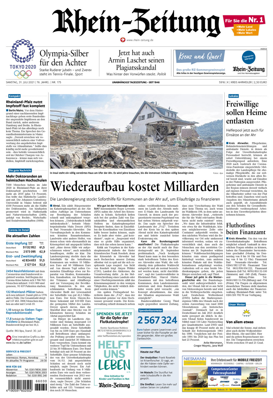 Rhein-Zeitung Kreis Ahrweiler vom Samstag, 31.07.2021