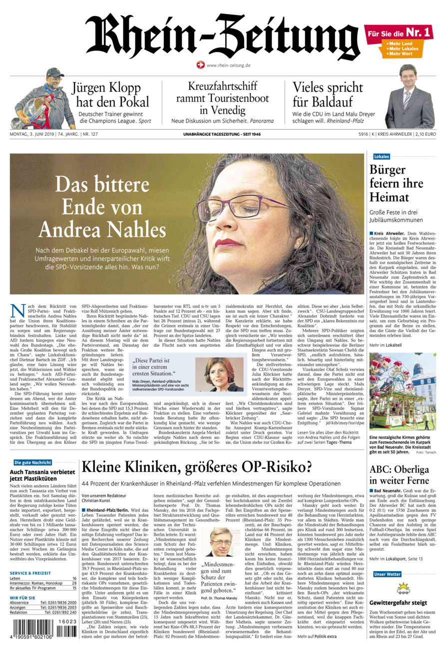 Rhein-Zeitung Kreis Ahrweiler vom Montag, 03.06.2019