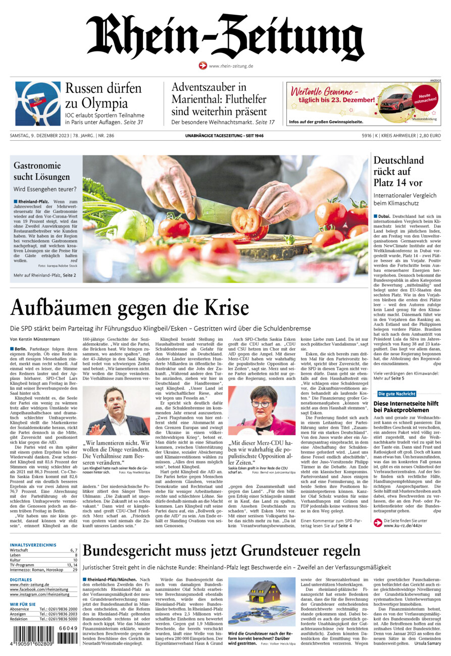 Rhein-Zeitung Kreis Ahrweiler vom Samstag, 09.12.2023