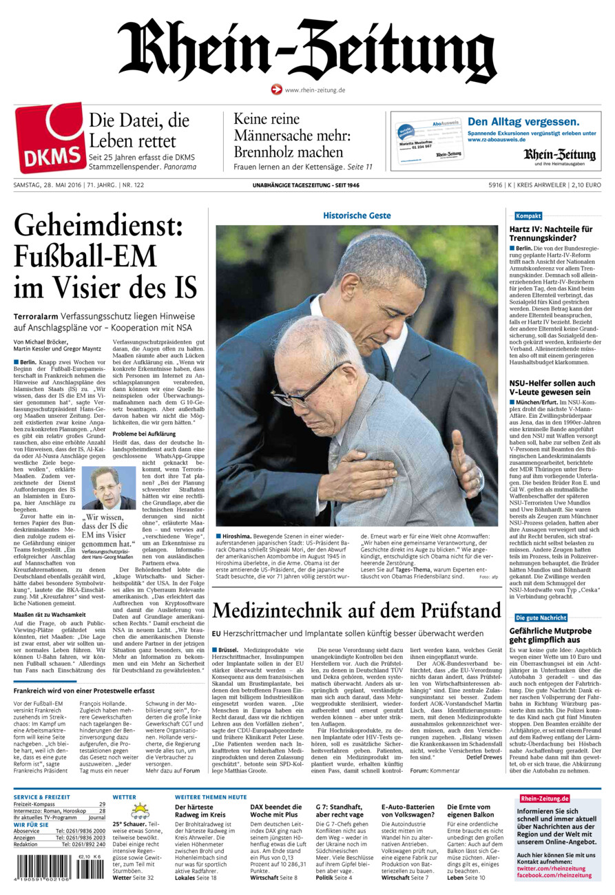Rhein-Zeitung Kreis Ahrweiler vom Samstag, 28.05.2016