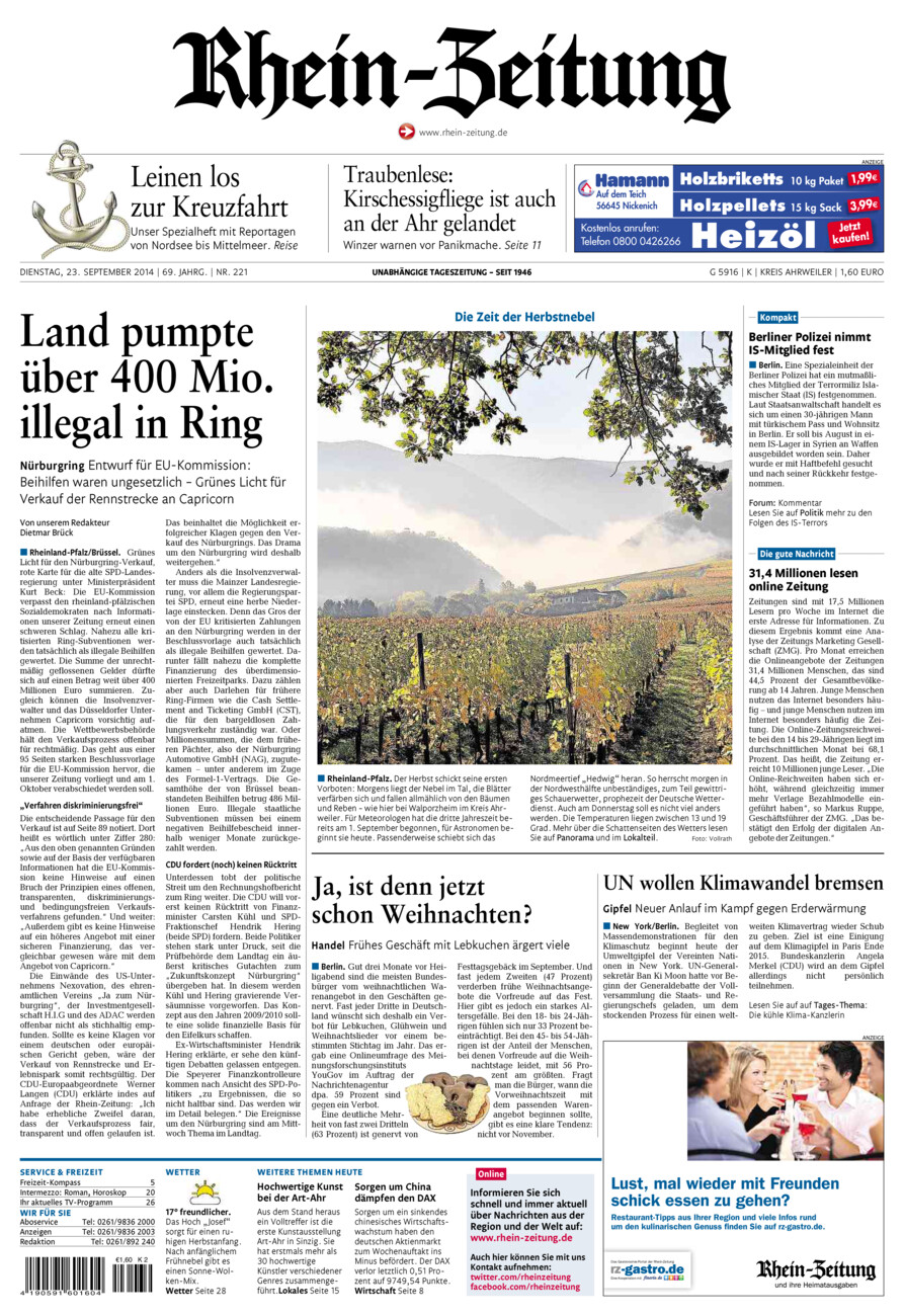 Rhein-Zeitung Kreis Ahrweiler vom Dienstag, 23.09.2014