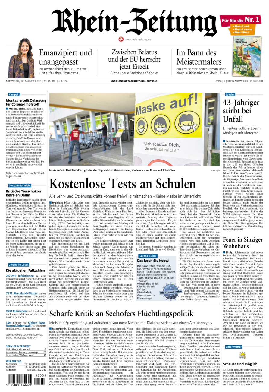 Rhein-Zeitung Kreis Ahrweiler vom Mittwoch, 12.08.2020