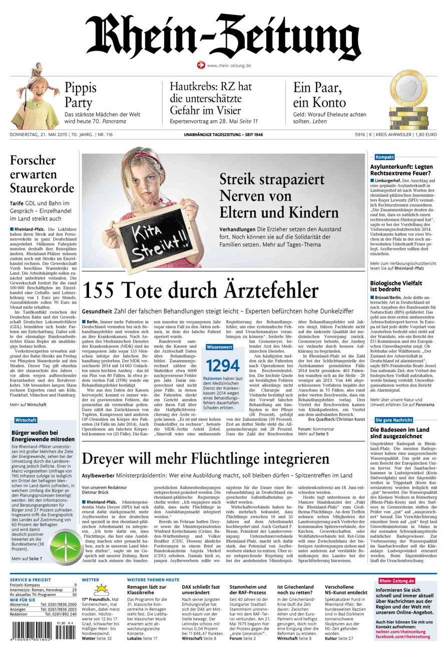 Rhein-Zeitung Kreis Ahrweiler vom Donnerstag, 21.05.2015