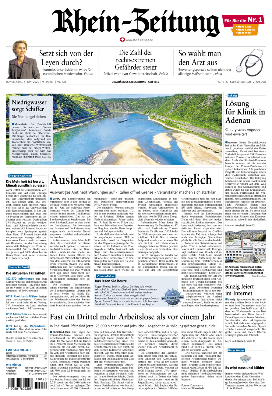 Rhein-Zeitung Kreis Ahrweiler vom Donnerstag, 04.06.2020