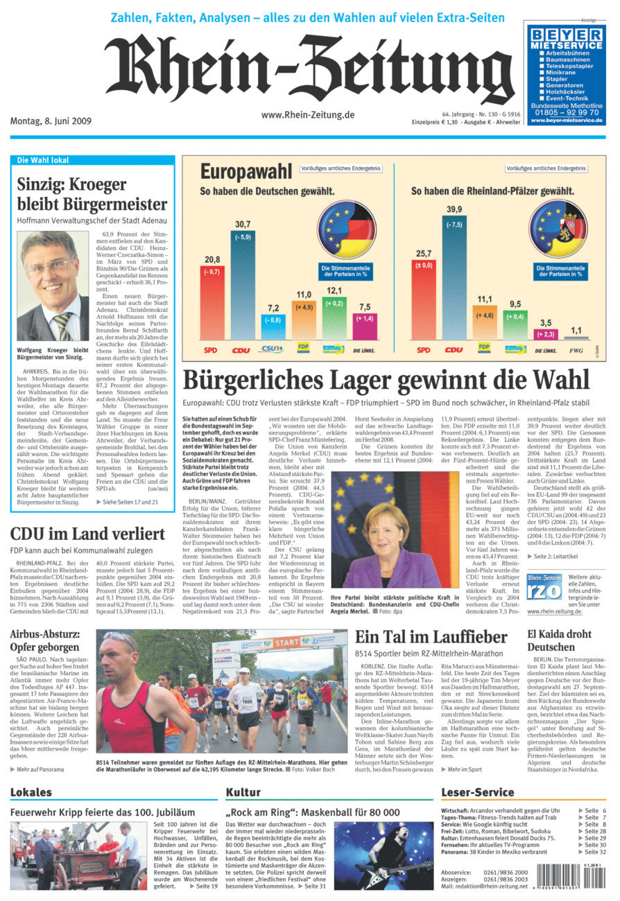 Rhein-Zeitung Kreis Ahrweiler vom Montag, 08.06.2009