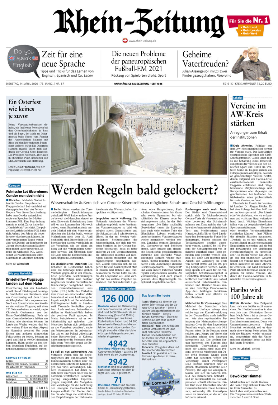 Rhein-Zeitung Kreis Ahrweiler vom Dienstag, 14.04.2020